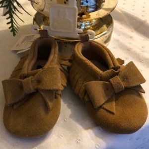 Brown cow suede moccasins